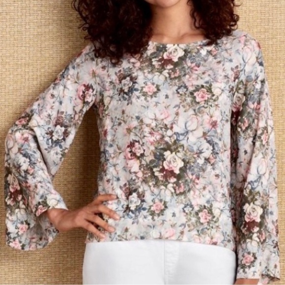 SOFT SURROUNDINGS Sonnet Floral Bell Sleeve Top XS - Picture 1 of 4